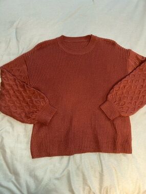 Rust Cable-Sleeve Knit Sweater - Women